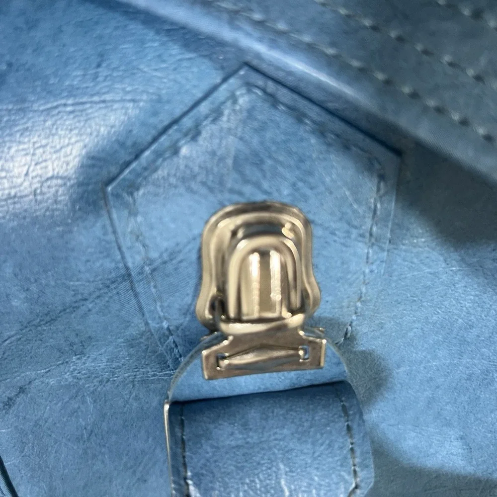 Vintage Blue Leather Duffle Bag 1960s Carry On Weekender American Tourister MINT